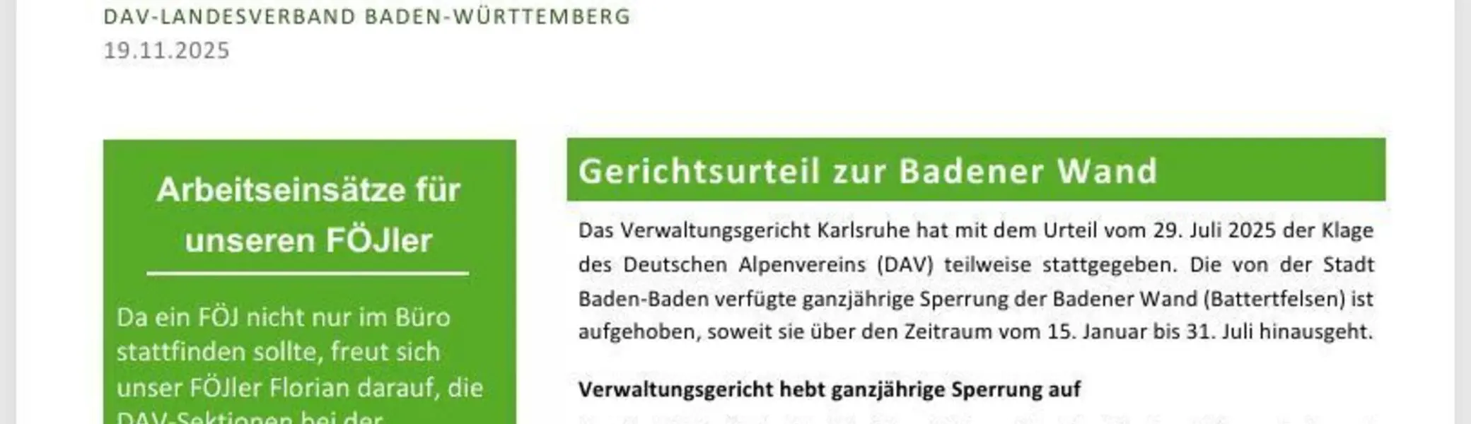 Der DAV Landesverband informiert | © (C) DAV LV BAWü