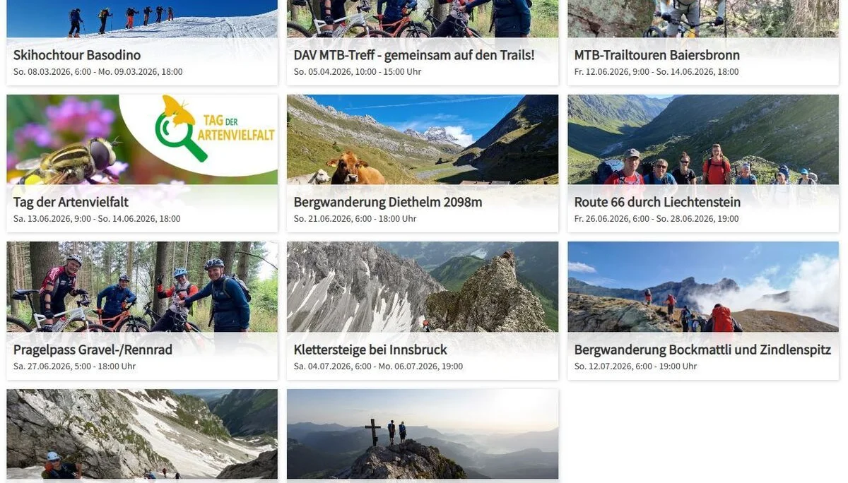 Tourenübersicht im Buchungstool Yolawo | © DAV Tuttlingen/Norbert Münch