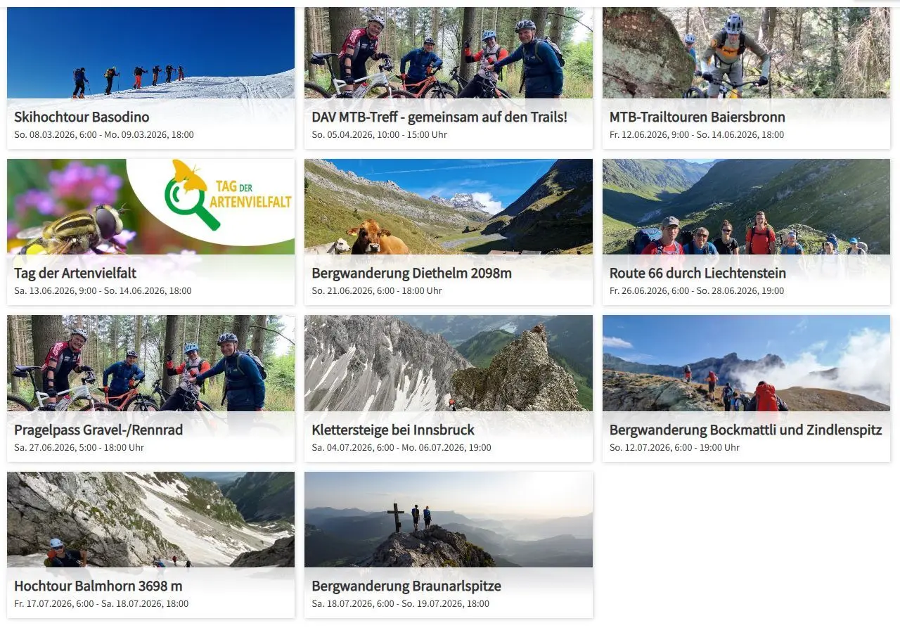 Tourenübersicht im Buchungstool Yolawo | © DAV Tuttlingen/Norbert Münch